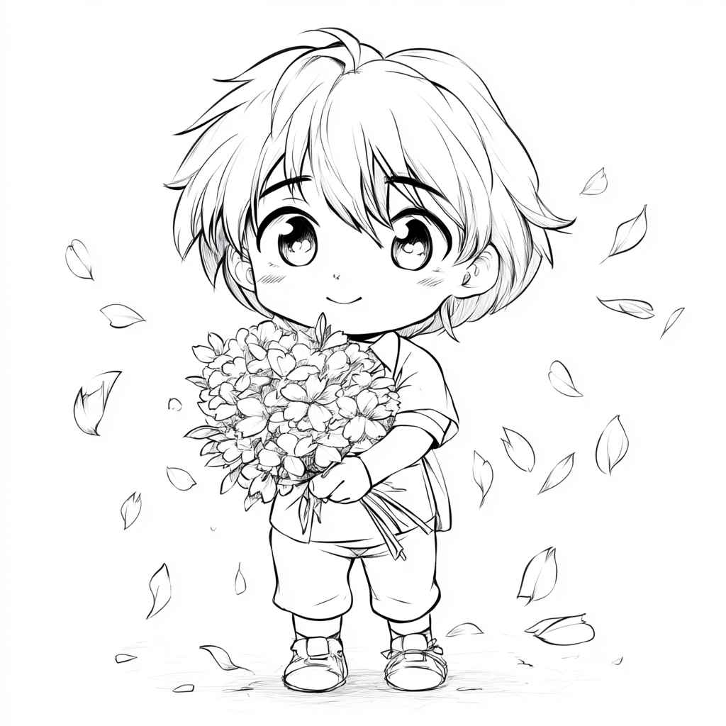 Muichiro_Tokito_holding_a_bouquet_of_flower coloring page