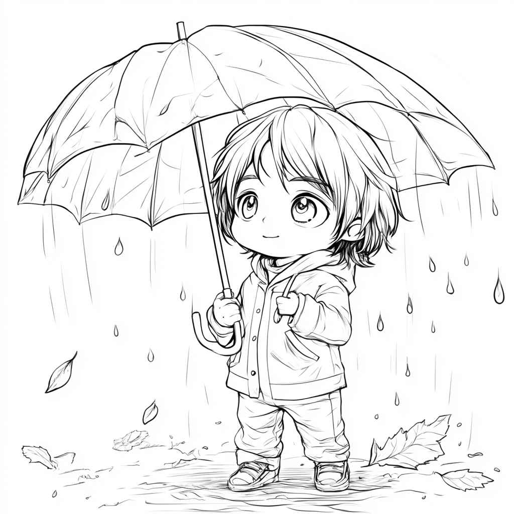 Muichiro_Tokito_with_umbrella in rain coloring page