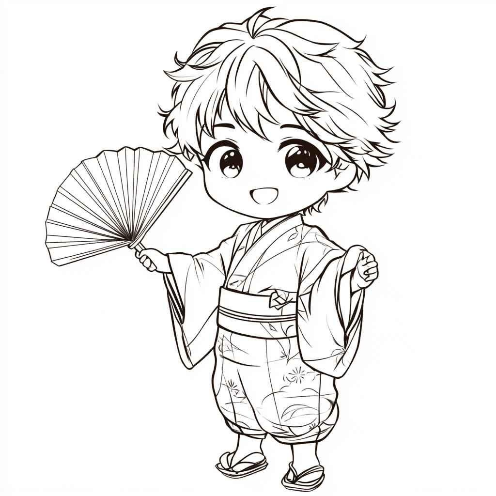 muichiro_takito is playing with paper fan coloring page