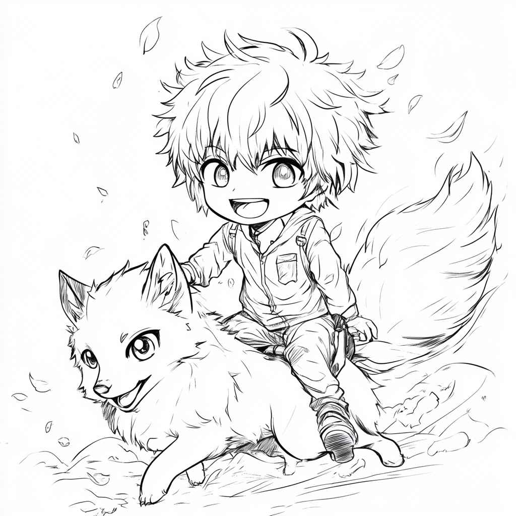 muichiro_takito is riding on a fox coloring page