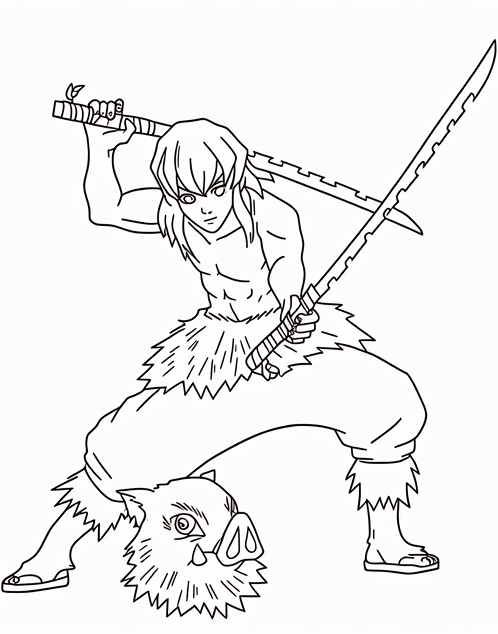 Inosuke's Battle Ready Stance coloring page